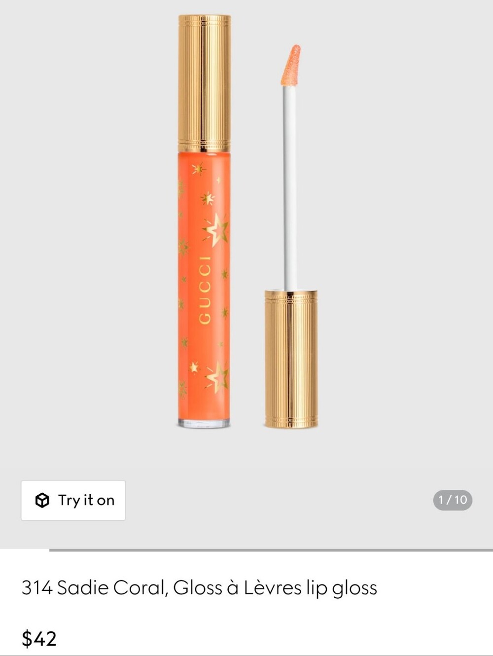 Gucci Sadie Coral 314 Gloss à Lèvres Lip Gloss - Coral Nib Retail $42